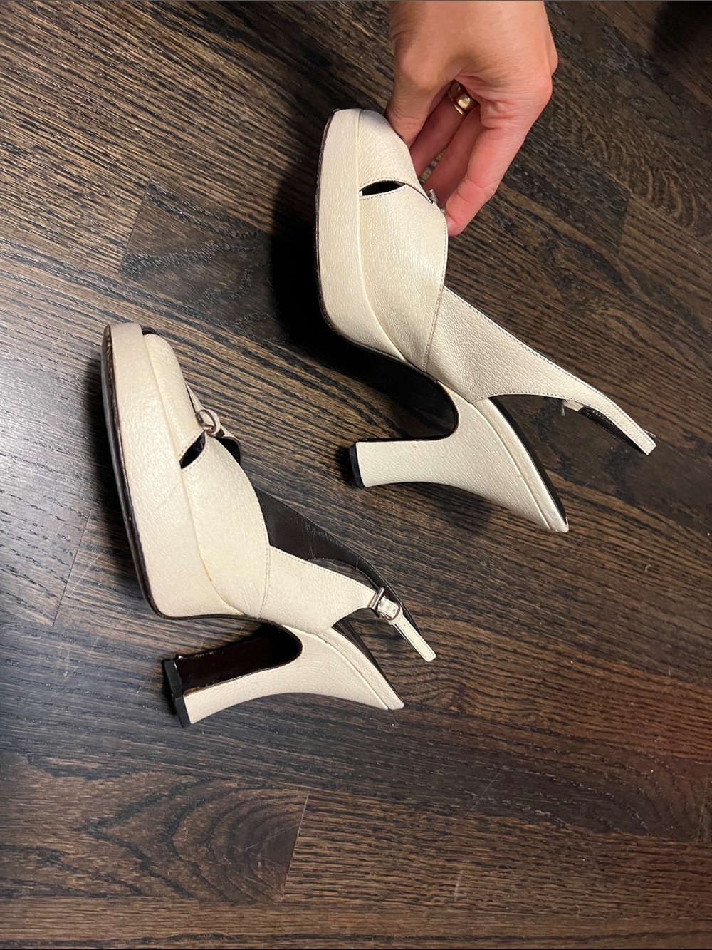 Prada Cream Leather Slingback Heels with Buckle - Picture 2 of 8